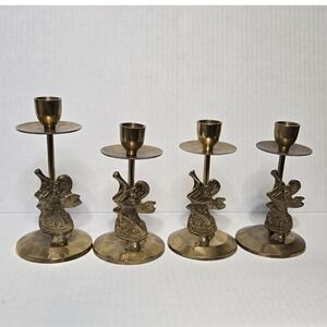 Vintage Brass Angel Candlestick Holders Set of 4 Trumpet Cherub  Candle Holders